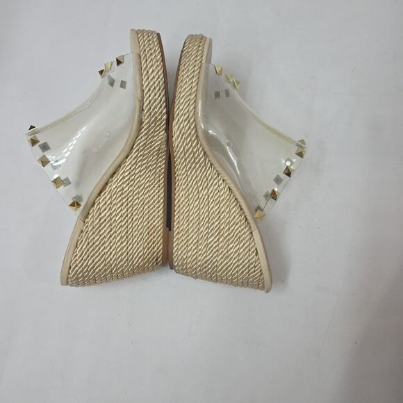 Y2K Chunky Platform Wedge Sandals Size US 8 Nature Breeze Tan & Gold Studded - Picture 5 of 8